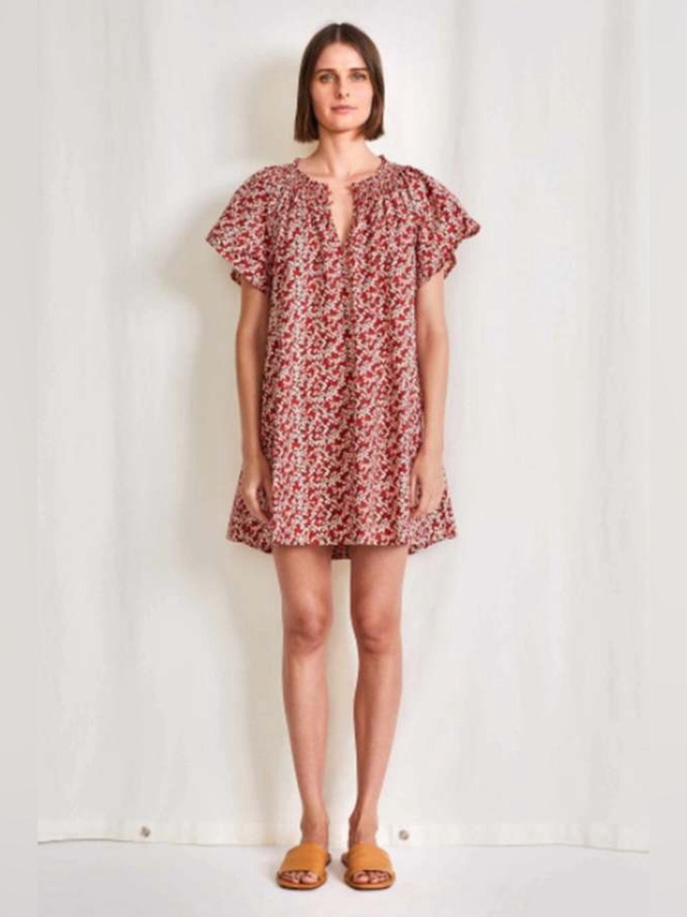 Apiece Apart Red Floral Deia Mini Dress Size S